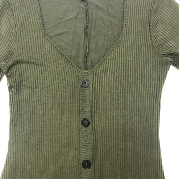 Express Ribbed Green Button Front MIdi Dress Size S/P - Picture 6 of 13